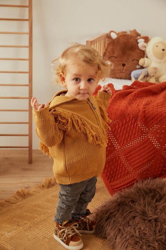 100% Organic Cotton With GOTS Certified Knitwear Tassel Cardigan 3-12M Uludağ Triko 1061-21059 - 1