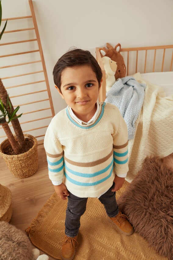 100% Organic Cotton With GOTS Certified Knitwear Zigzag Sweater 3-12M Uludağ Triko 1061-21067 - 1