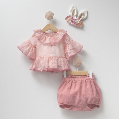 3'Lü Kız Bebek Bluzlu Şortlu Takım 9-24M Cumino 1014-CMN3200 - Cumino (1)