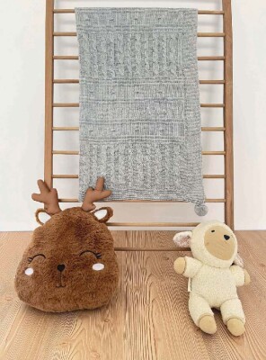 Baby Knitted Throw Ponpon Blanket Jojomini 1062-97102 Gri