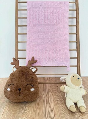 Baby Knitted Throw Ponpon Blanket Jojomini 1062-97102 Pembe