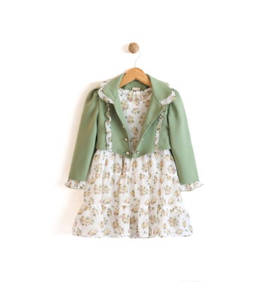 Ceketli Çiçekli Elbiseli İkili Takım Lilax 1049-5946 Yeşil