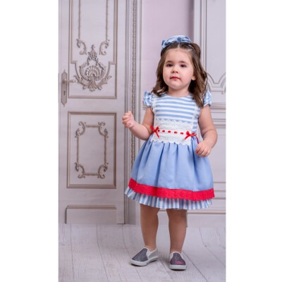 Dress with Lace Details and Hairband Accessory KidsRoom 1031-5423 Mavi