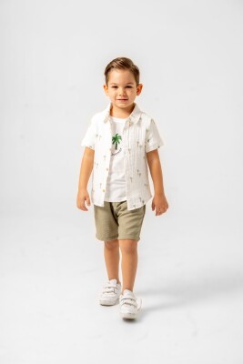 Tree Printed Shirt 3-Piece Boys Suit 2-5Y Sani 1068-30065 Khaki