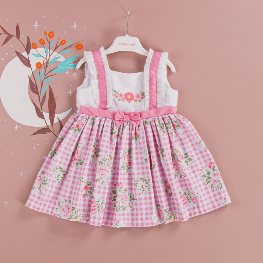 Ekoseli Çiçek Baskılı Elbise BabyRose 1002-3696 - 1