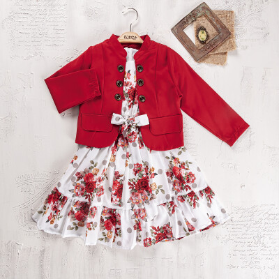 Kız Çocuk 2'li Ceket ve Elbise Takımı 9-12Y Elayza 2023-2273 Kırmızı