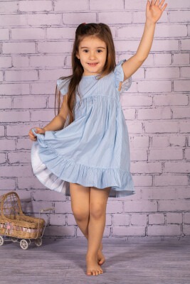 Kız Çocuk Desenli Fırfırlı Dokuma Elbise 1-7Y Zeyland 1070-211M2GAR34 Mavi