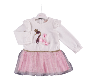 Kuğu Baskılı Kadife Elbise BabyRose 1002-3920 - BabyRose