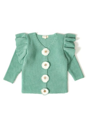 Organic Cotton Cardigan with Floral Button for Baby Girl Uludağ Triko 1061-21049 - Uludağ Triko (1)