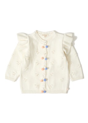 Organic Cotton Knitwear Ruffle-trimmed Cardigan for Baby Girl Patique 1061-21052-1 - Uludağ Triko (1)