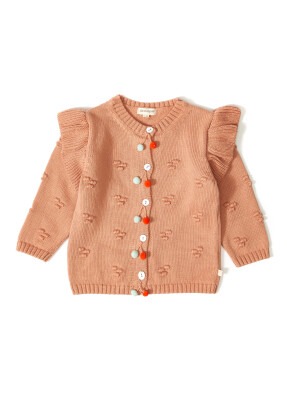 Organic Cotton Knitwear Ruffle-trimmed Cardigan for Baby Girl Patique 1061-21052-1 Gül Kurusu