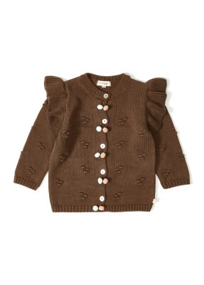 Organic Cotton Knitwear Ruffle-trimmed Cardigan for Baby Girl Patique 1061-21052-1 Kahverengi