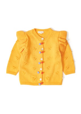 Organic Cotton Knitwear Ruffle-trimmed Cardigan for Baby Girl Uludağ Triko 1061-21052-1 - Uludağ Triko