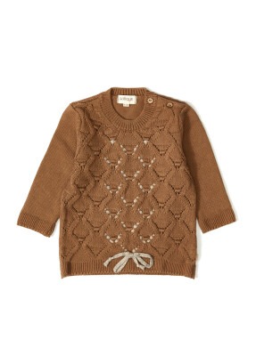 Organic Cotton Knitwear Sweater for Baby Girl Uludağ Triko 1061-21058-1 Kahverengi