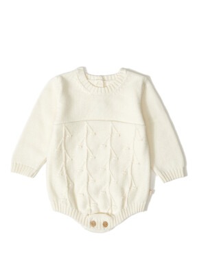 Organic Cotton Long Sleeve Salopet Rompers for Baby Girl Uludağ Triko 1061-21027 Ekru
