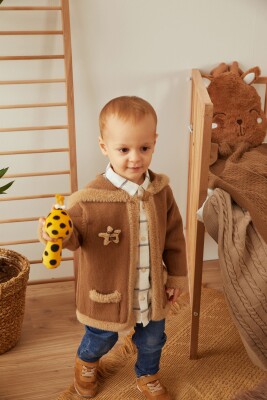 Organic Cotton Plush Baby Cardigan with Hooded Patique 1061-21042-1 - Uludağ Triko (1)