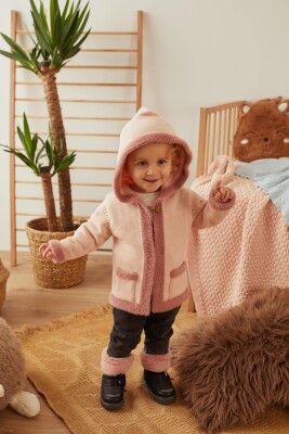 Organic Cotton Plush Baby Cardigan with Hooded Uludağ Triko 1061-21042-1 - Uludağ Triko