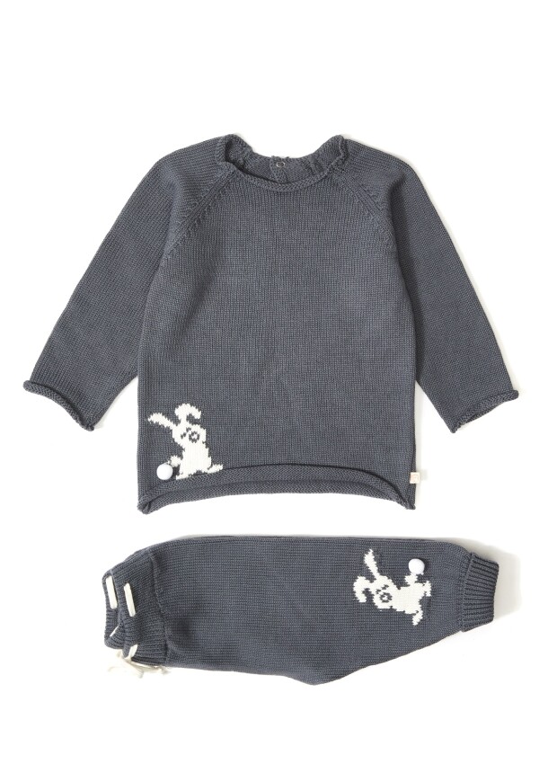 Organic Cotton Rabbit Detailed Knitwear Outfit & Set Uludağ Triko 1061-21040-1 - 1