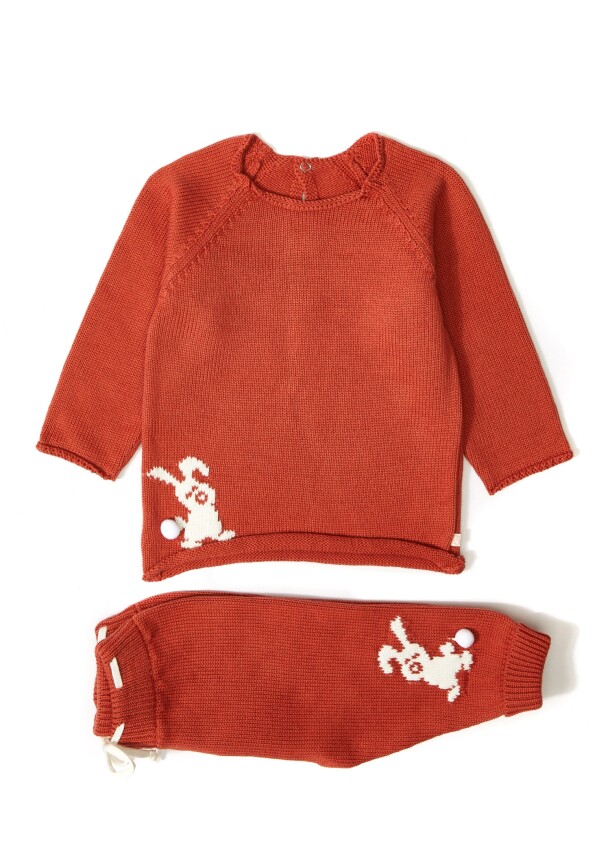 Organic Cotton Rabbit Detailed Knitwear Outfit & Set Uludağ Triko 1061-21040-1 - 2