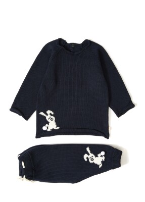 Organic Cotton Rabbit Detailed Knitwear Outfit & Set Uludağ Triko 1061-21040 Lacivert
