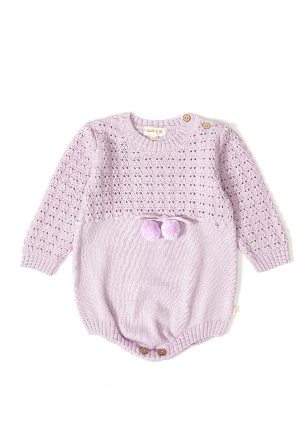 Organic Cotton Salopet Romper with Pompom for Baby Girl Uludağ Triko 1061-21026 - 3