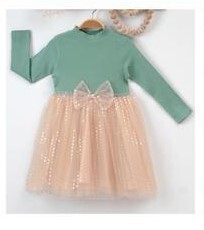 Tokalı Pullu Elbise Eray Kids 1044-6161 Çağla Yeşili