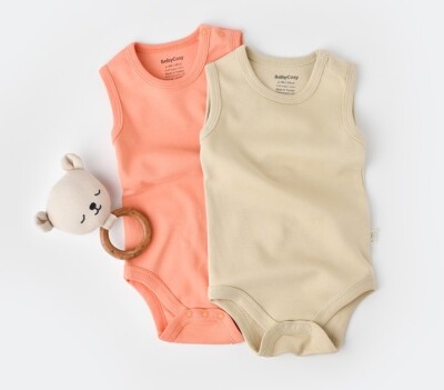 Toptan %100 Organik Pamuk Bebek 2'li Body 3-24M Baby Cosy 2022-CSY3019 - Baby Cosy