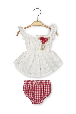 Toptan 2'li Bebek Askılı Elbise Ekose Takım 6-24M Boncuk Bebe 1006-6101 - 1