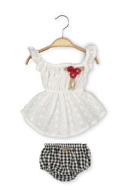 Toptan 2'li Bebek Askılı Elbise Ekose Takım 6-24M Boncuk Bebe 1006-6101 - 2