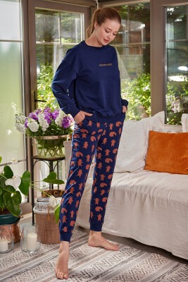 Toptan 2'li Kadın Yazı Nakışlı Pijama Takımı S-M-L-XL Zeyland 1070-ZK24-102123 - 1