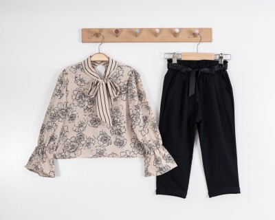 Toptan 2'li Kız Çocuk Çiçek Desenli Bluz ve Pantolon Takım 8-12Y Moda Mira 1080-7117 - 6