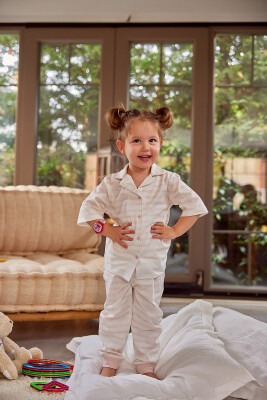 Toptan 2'li Kız Çocuk Düğmeli Kısa Kollu Pijama Takımı 3-12Y Zeyland 1070-ZY23-24233 - Zeyland