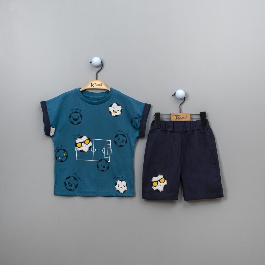 Toptan 2'li Top Baskılı T-Shirt ve Şort Takım 2-5Y Takım Kumru Bebe 1075-3894 - 3