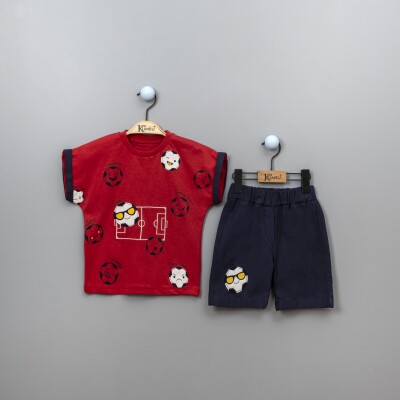 Toptan 2'li Top Baskılı T-Shirt ve Şort Takım 2-5Y Takım Kumru Bebe 1075-3894 Kırmızı