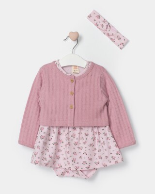 Toptan Bebek 2' li Çiçekli Bandanalı Hırkalı Elbise ve Ceket Takım 6-18M Bupper Kids 1053-24505 - 5
