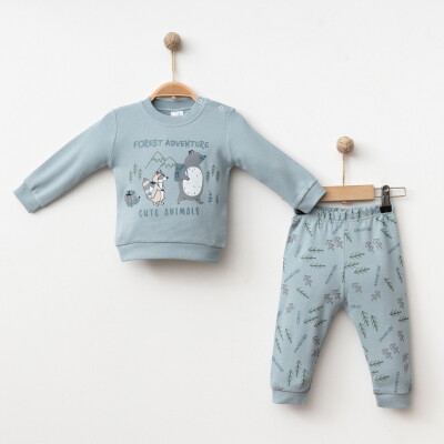 Toptan Bebek 2'li Badi ve Pantolon Takımı 6-18M Gümüş Baby 2043-002040 Mavi