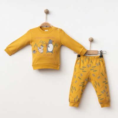 Toptan Bebek 2'li Badi ve Pantolon Takımı 6-18M Gümüş Baby 2043-002040 Hardal