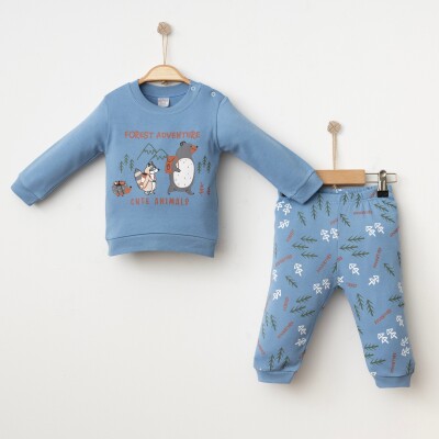 Toptan Bebek 2'li Badi ve Pantolon Takımı 6-18M Gümüş Baby 2043-002040 İndigo