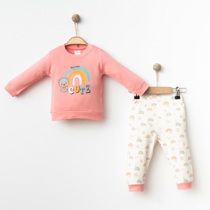 Toptan Bebek 2'li Badi ve Pantolon Takımı 6-18M Gümüş Baby 2043-002050 - 2