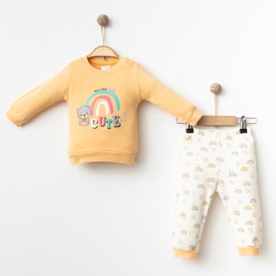 Toptan Bebek 2'li Badi ve Pantolon Takımı 6-18M Gümüş Baby 2043-002050 Turuncu