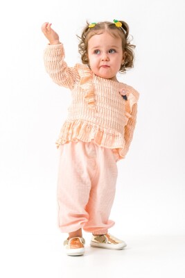 Toptan Bebek 2'li Bluz ve Pantolon Takım 6-18M Wecan 1022-23205 Somon