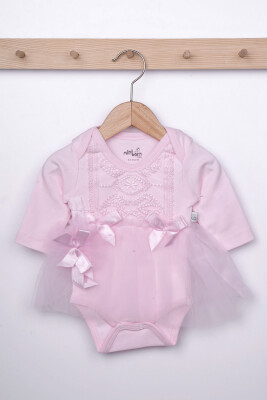 Toptan Bebek 2'li Elbise ve Saç Bandı Takım 0-12M Miniborn 2019-2199 Pembe