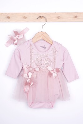 Toptan Bebek 2'li Elbise ve Saç Bandı Takım 0-12M Miniborn 2019-2199 - Miniborn (1)