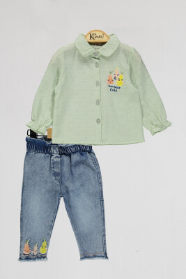 Toptan Bebek 2'li Gömlek ve Kot Pantolon Takım 6-18M Kumru Bebe 1075-4043 Mint yeşili