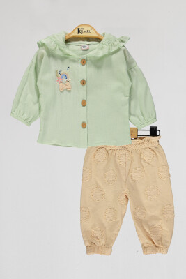 Toptan Bebek 2'li Gömlek ve Pantolon Takım 6-18M Kumru Bebe 1075-4046 Mint yeşili