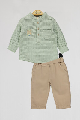 Toptan Bebek 2'li Gömlek ve Pantolon Takım 6-18M Kumru Bebe 1075-4054 Mint yeşili