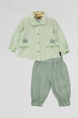 Toptan Bebek 2'li Gömlek ve Pantolon Takım 6-18M Kumru Bebe 1075-4067 Mint yeşili