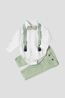 Toptan Bebek 2'li Gömlek ve Pantolon Takım 6-24M Kidexs 1026-35037 Yeşil