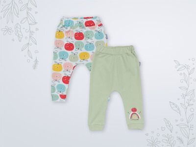 Toptan Bebek 2'li Pantalon Takım 3-18M Miniworld 1003-16441 Yeşil
