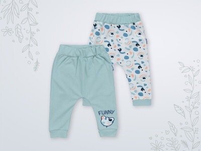 Toptan Bebek 2'li Pantalon Takım 3-18M Miniworld 1003-16456 Açık Mavi